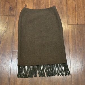 EUC Ralph Lauren Black Label Wool-Cashmere Fringe Pencil Skirt